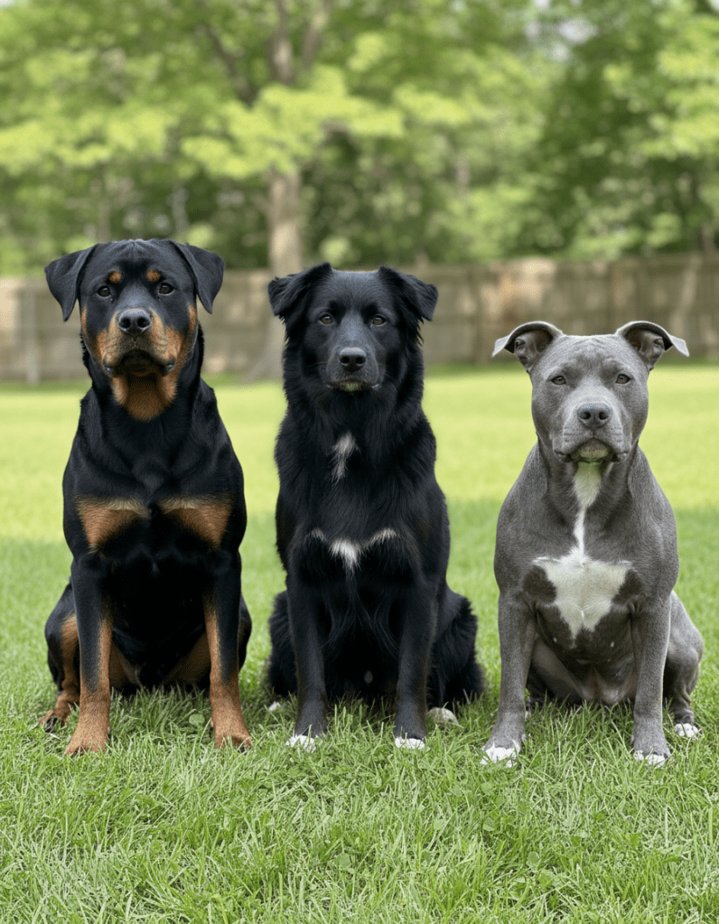 The dogs features in The Curse of Dead Horse Canyon Saga. A Rottweiler, an Australian Shepherd mix, and a pit bull.