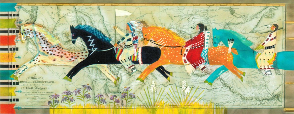 Ledger painting by Alaina Buffalo Spirit representing the tragic journey back to their homeland.
